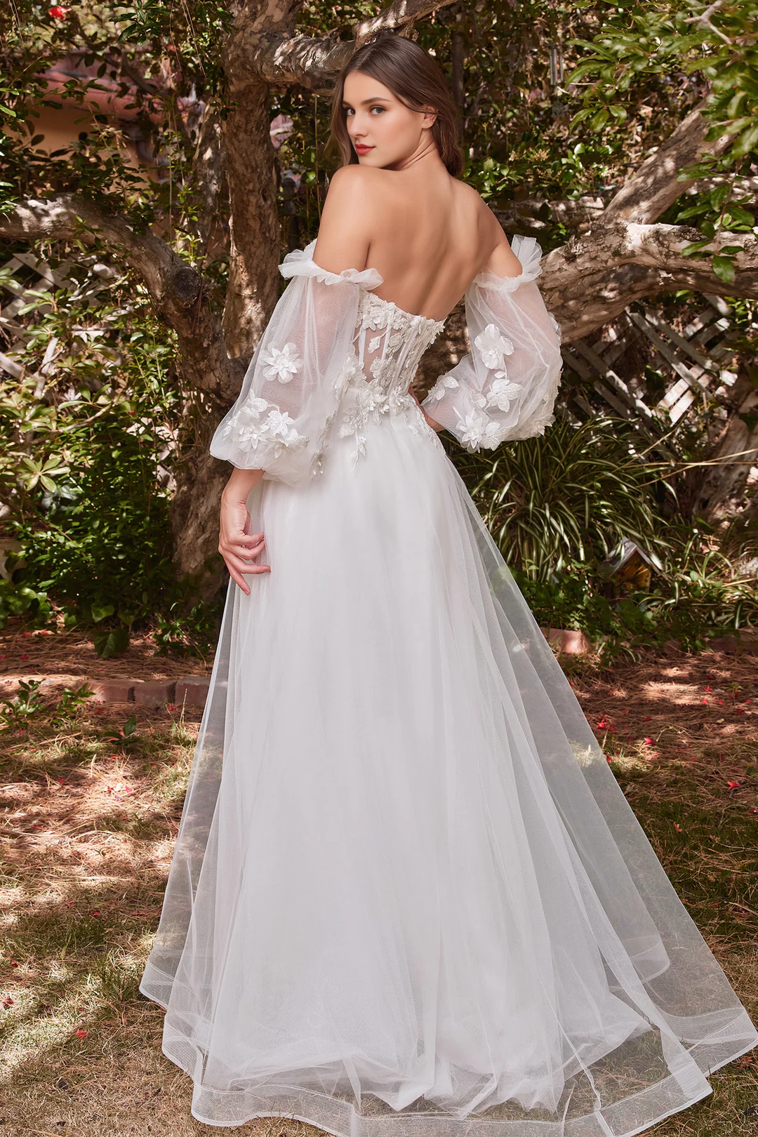 Abito da sposa lungo grigio bianco senza spalline con decalcomania floreale 3D